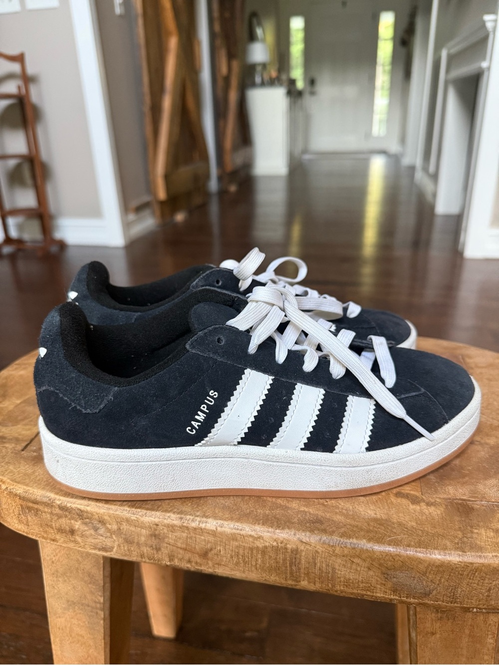 Adidas Campus Black Suede Sneakers with White Stripes